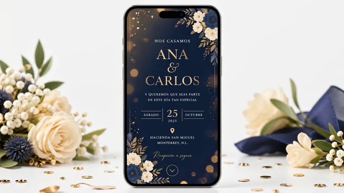 Invitación digital de casamiento abierta en un celular